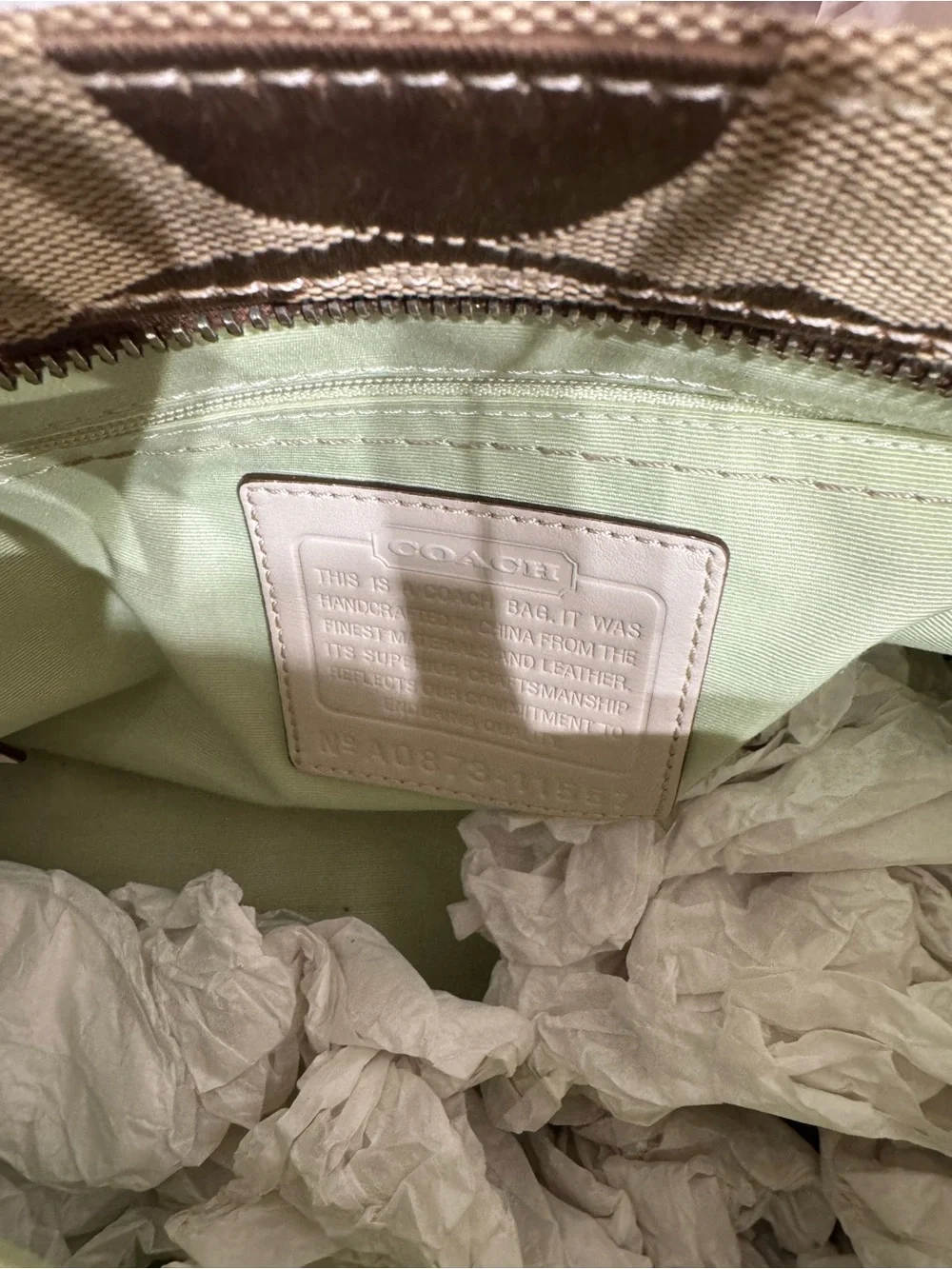 Coach Hampton Madeline Khaki and Metallic Canvas Tote